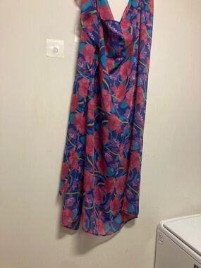 LANDS END/ Vibrant Floral beach wrap Pink & Purple; and blue & yellow